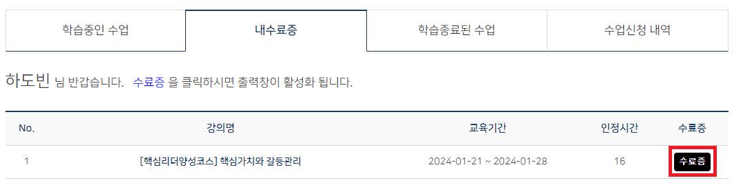 내수료증